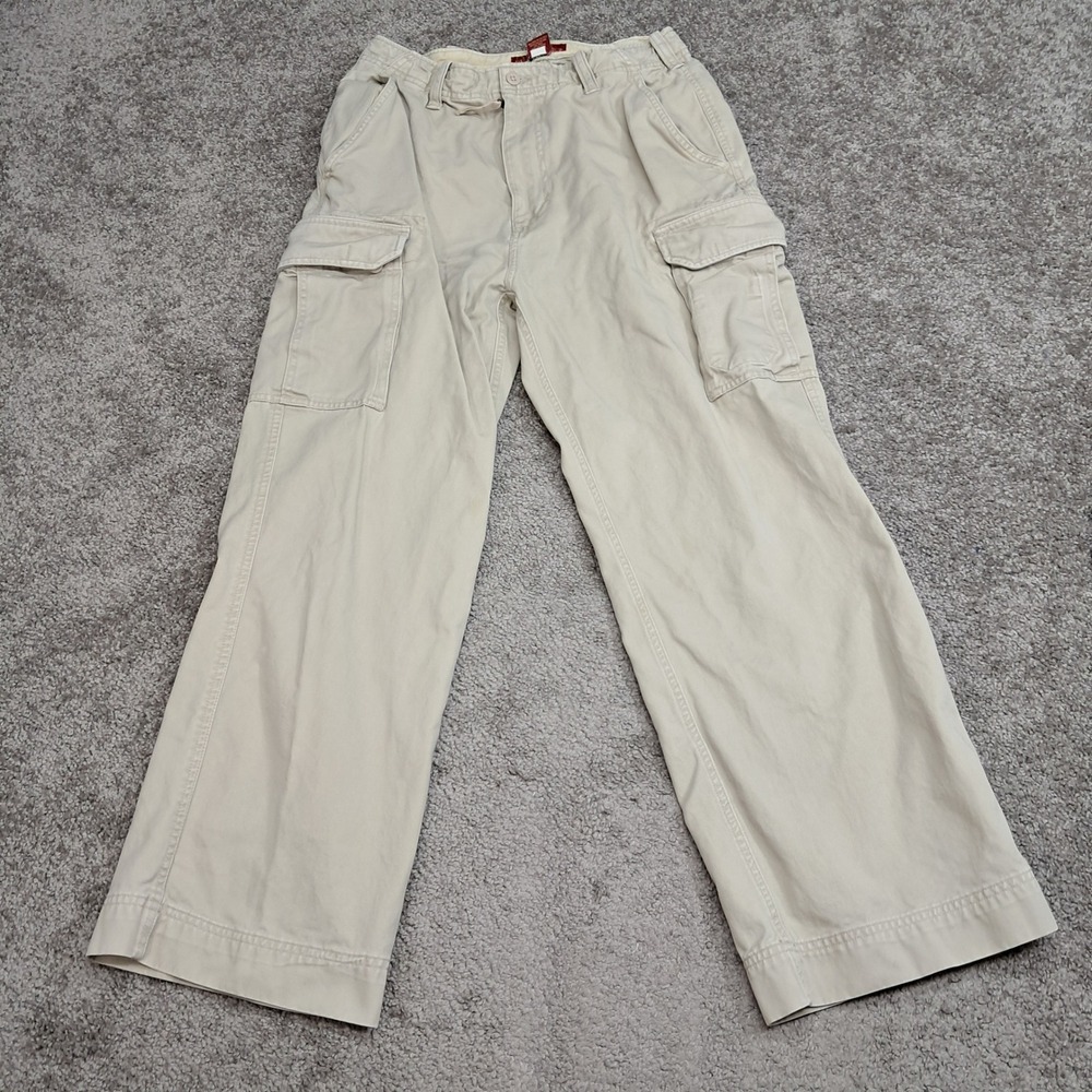 US Expedition Mens Khaki Cargo Pants 32x30 Tan Cotton Utility Wide Leg Trousers